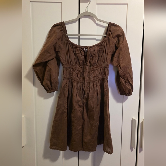 Faithfull The Brand Fabiolla Dress Mini Puff Sleeve Cinched Brown Fall Size 4 - Picture 3 of 10